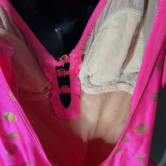 VTG La Blanca hot pink Gold one piece swim suit Barbiecore 12 - Picture 9 of 10
